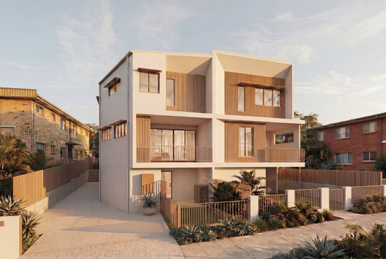 Multi-storey architectural residence with timber batten screening, structurally designed by SNG Engineers